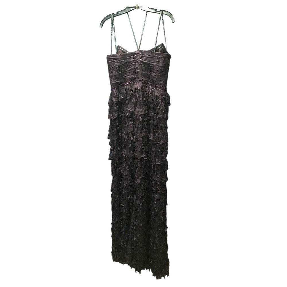 DayMor Couture Purple Fringe Strapless Floor‎ Length Formal Dress